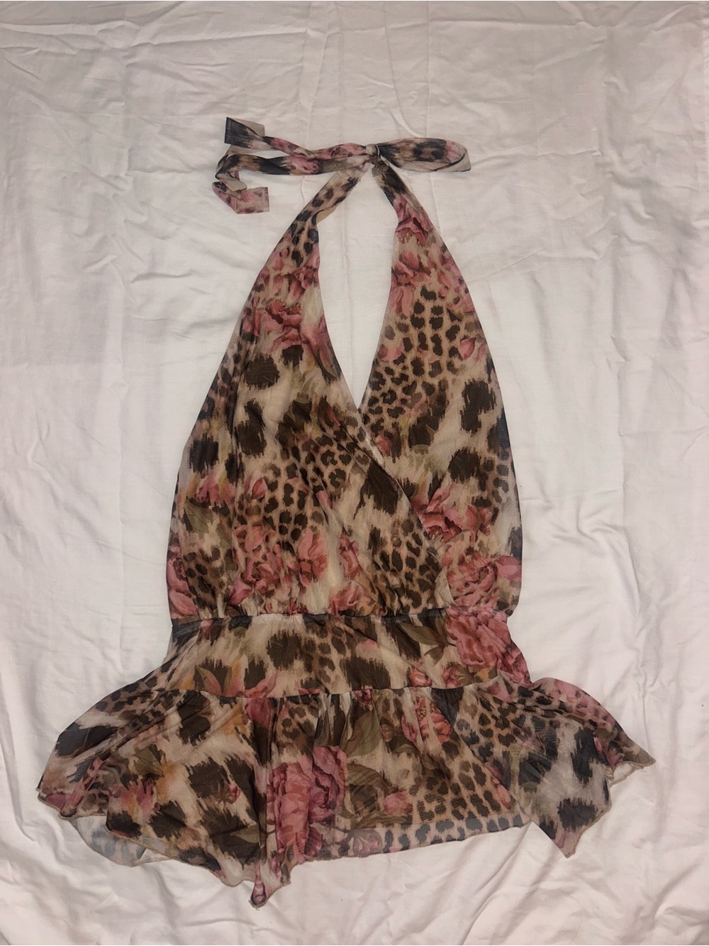 EDIKTED Floral Leopard Halter Mini Dress